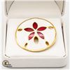 Image 1 : RED, WHITE & GOLD TONE FLORAL BROOCH W/ CUTOUTS