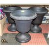 3 BLACK PEDESTAL FLOWER PLANTERS