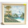 Image 1 : MOUNTAIN/ CABIN SCENE OIL ON CANVAS FRAMED PICTURE