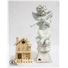 Image 1 : GARDEN ANGEL W/HOLE & WOOD BIRD HOUSE-ESTATE