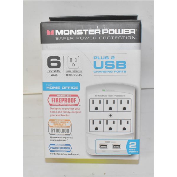 NEW IN BOX MONSTER POWER 6 WALL OUTLET/2 USB