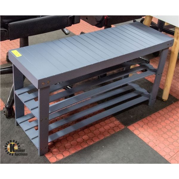 NEWLY BUILT GRAY ENTRANCE WAY BENCH WITH 2 SHELVE