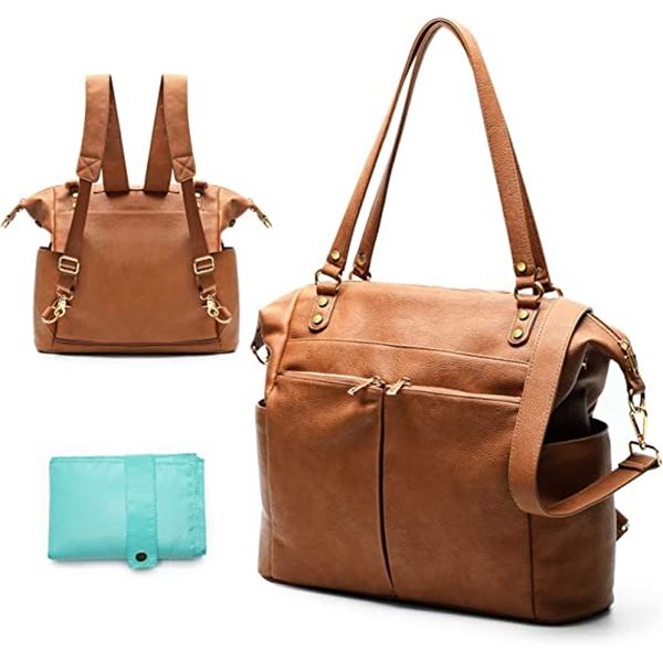 NEW MOMINSIDE BROWN LEATHER DIAPER BAG WITH