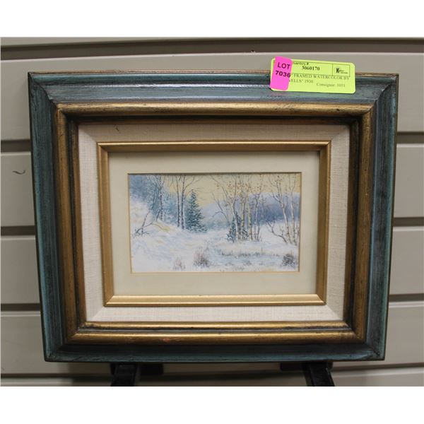 11" X 10" FRAMED WATERCOLOR BY "MRS WELLS" 1930