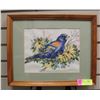 Image 1 : 15.75" X 12" FRAMED CROSS STITCH OF BLUE BIRD