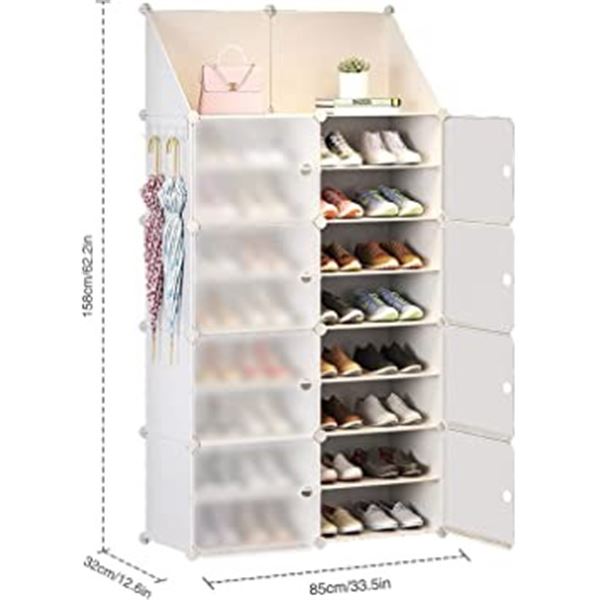 NEW WHITE SHOE STORAGE ORGANIZER SHELF 2 X 8 TIERS