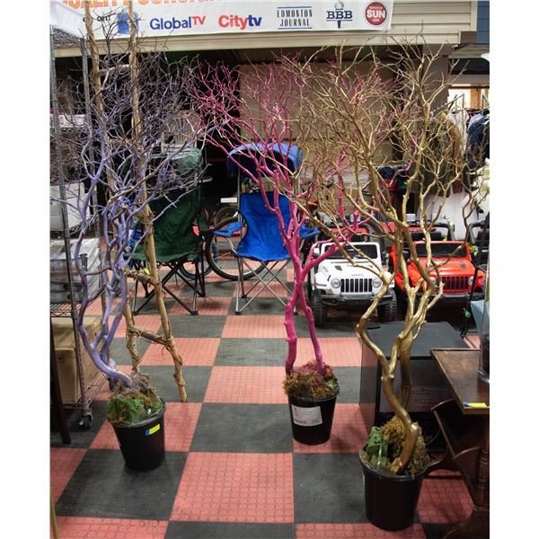 3 PAINTED DECOR TREES WEIGHTED POTTED