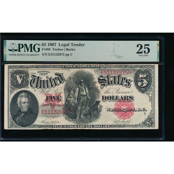 1907 $5 Legal Tender Note PMG 25
