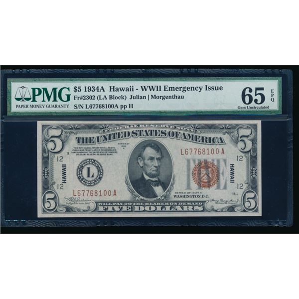 1934A $5 Hawaii FRN PMG 65EPQ