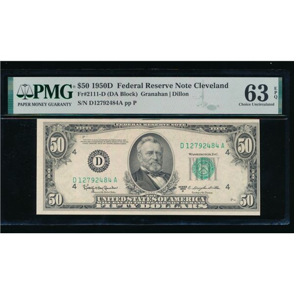 1950D $50 Cleveland FRN PMG 63EPQ