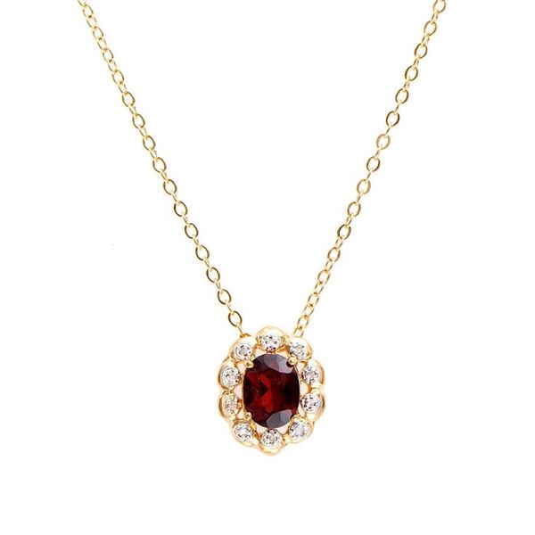 Plated 18KT Yellow Gold 1.28cts Garnet and Diamond Necklace