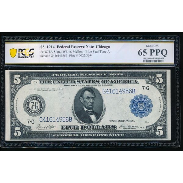 1914 $5 Chicago FRN PCGS 65PPQ