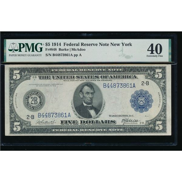 1914 $5 New York FRN PMG 40