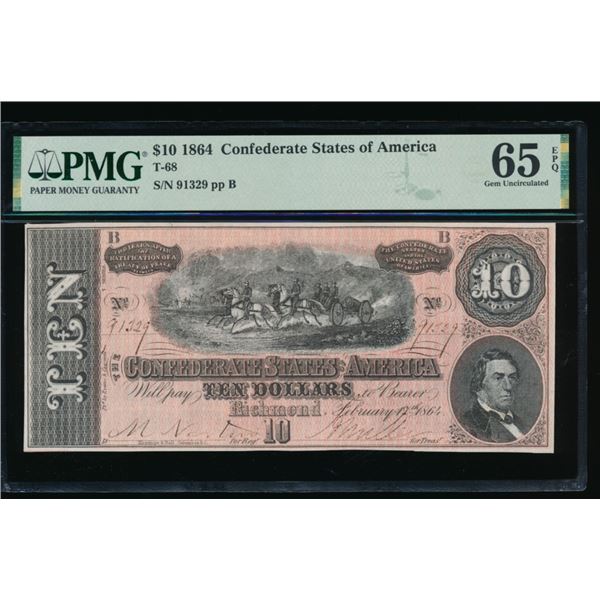 1864 $10 T-68 Confederate PMG 65EPQ