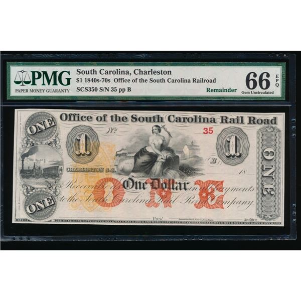 1840-70's $1 Charleston SC Obsolete PMG 66EPQ