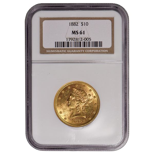 1882 $10 Liberty Head Eagle Gold Coin NGC MS61