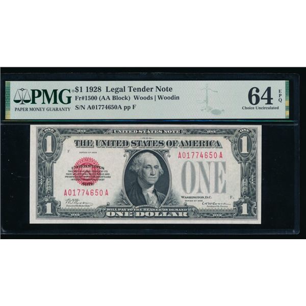 1928 $1 Legal Tender Note PMG 64EPQ