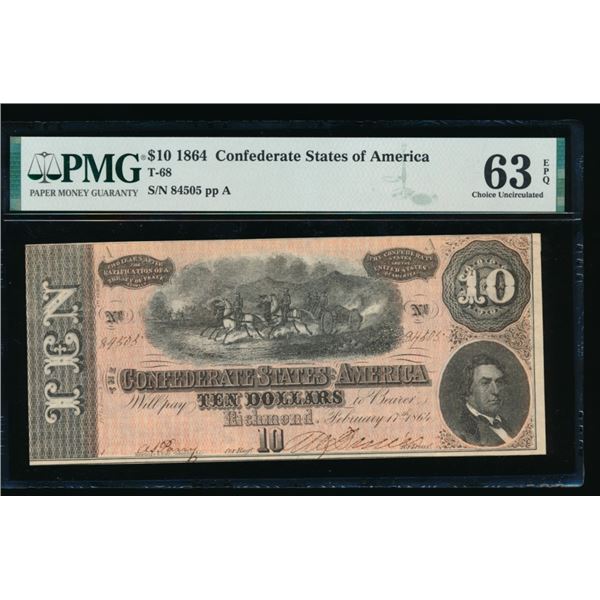 1864 $10 T-68 Confederate PMG 63EPQ