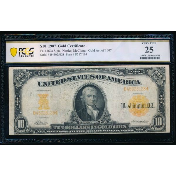1907 $10 Gold Certificate PCGS 25