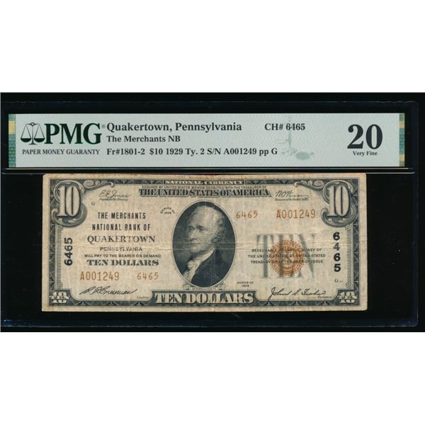 1929 $10 Quakertown PA National PMG 20