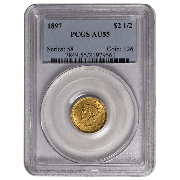 1897 $2.5 Liberty Quarter Eagle Gold Coin PCGS AU55