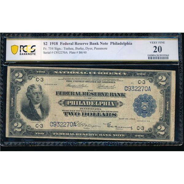 1918 $2 Philadelphia FRBN PCGS 20