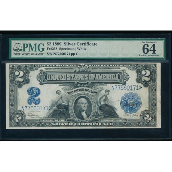 1899 $2 Mini Porthole Silver Certificate PMG 64