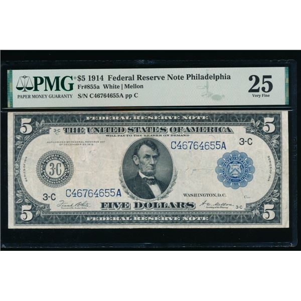 1914 $5 Philadelphia FRN PMG 25