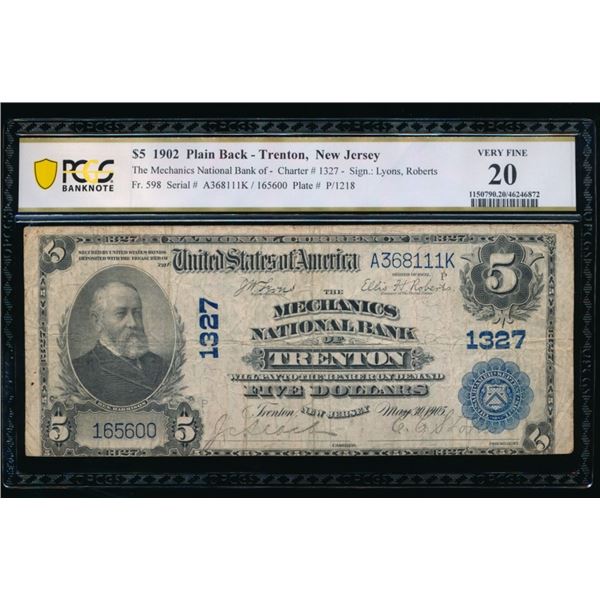1902 $5 Trenton NJ National PCGS 20