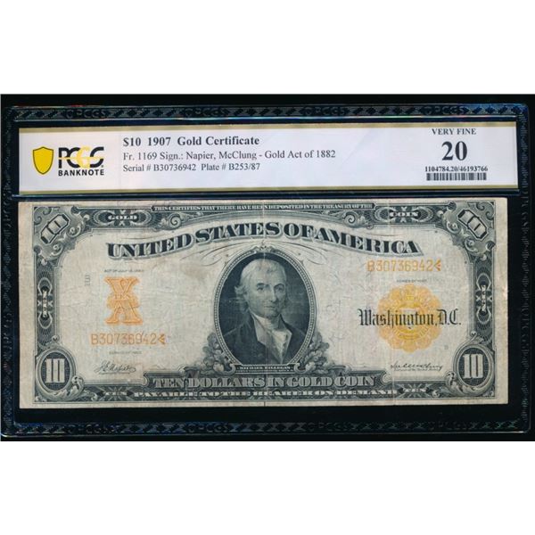 1907 $10 Gold Certificate PCGS 20