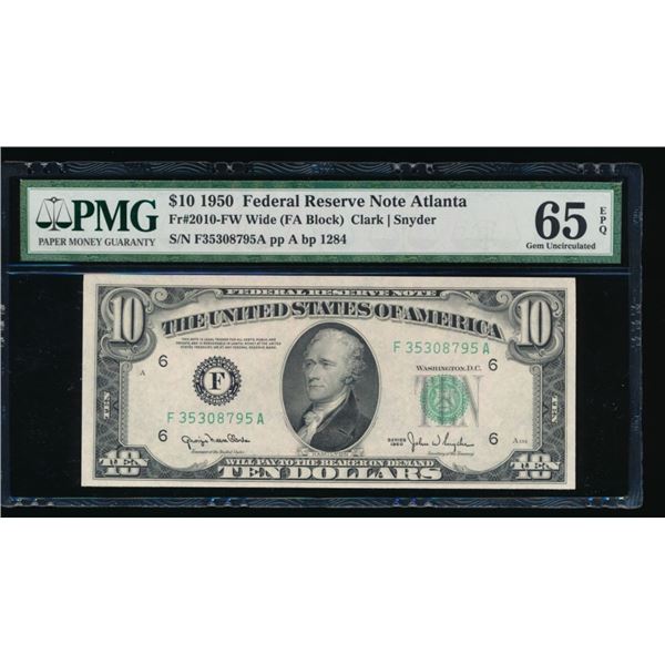 1950 $10 Atlanta FRN PMG 65EPQ
