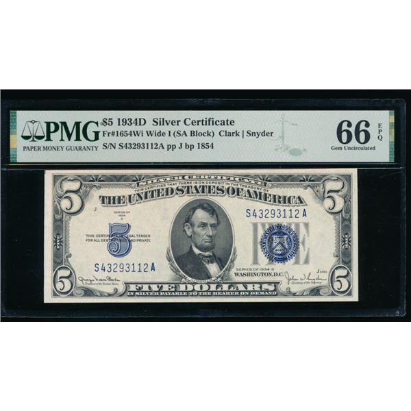 1934D $5 Silver Certificate PMG 66EPQ