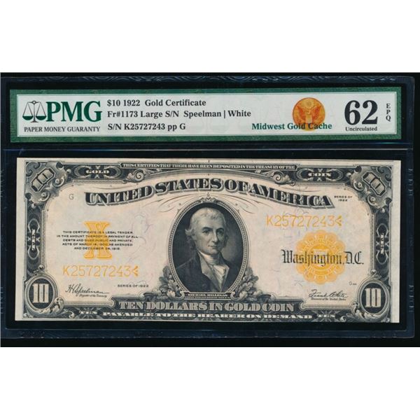 1922 $10 Gold Certificate PMG 62EPQ