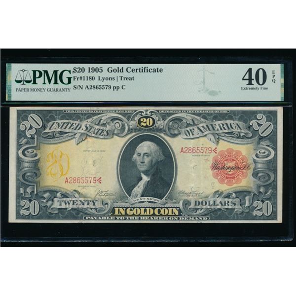 1905 $20 Technicolor Gold Certificate PMG 40EPQ