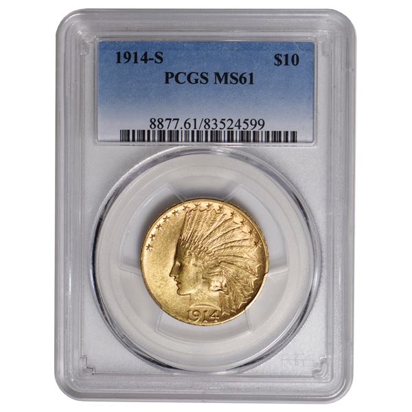 1914-S $10 Indian Head Eagle Gold Coin PCGS MS61