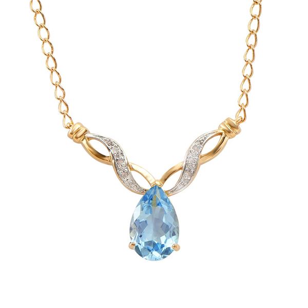 Plated 18KT Yellow Gold 4.75ctw Blue Topaz and Diamond Pendant with Chain