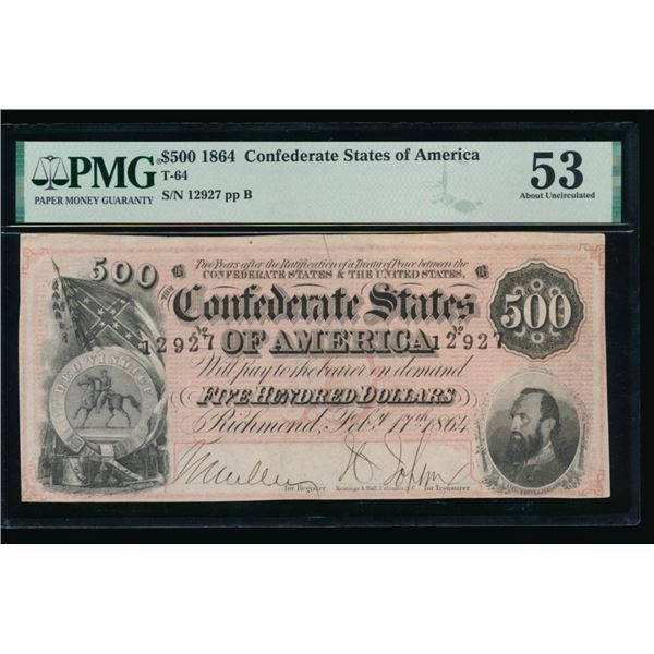 1864 $500 T-64 Confederate PMG 53