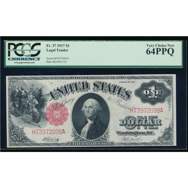 1917 $1 Legal Tender Note PCGS 64PPQ