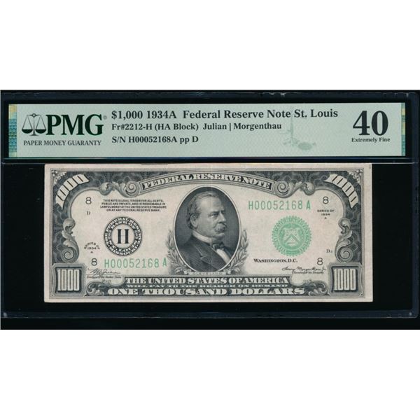 1934A $1000 St Louis FRN PMG 40