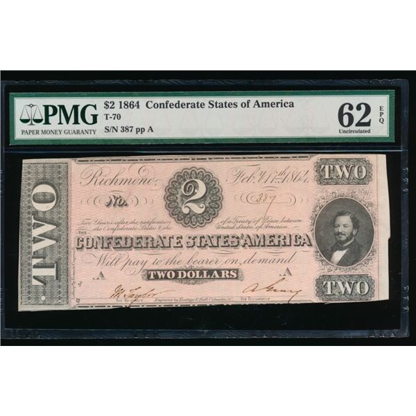 1864 $2 T-70 Confederate PMG 62EPQ