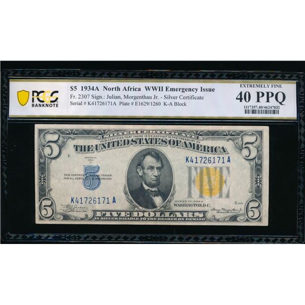 1934A $5 N Africa Silver Certificate PCGS 40PPQ