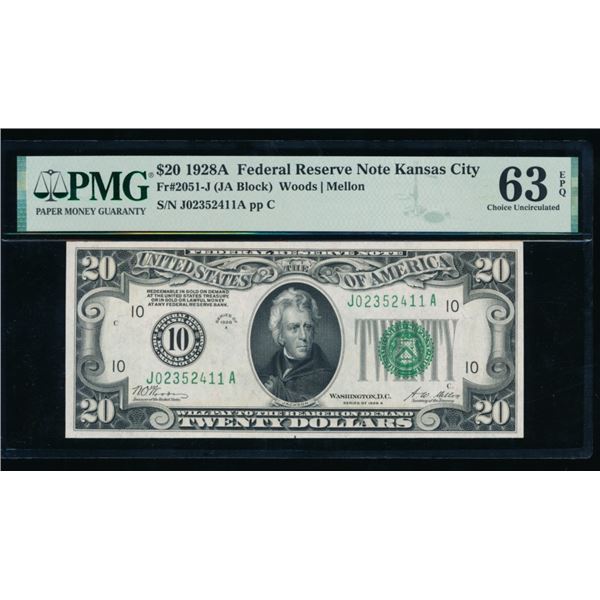 1928A $20 Kansas City FRN PMG 63EPQ