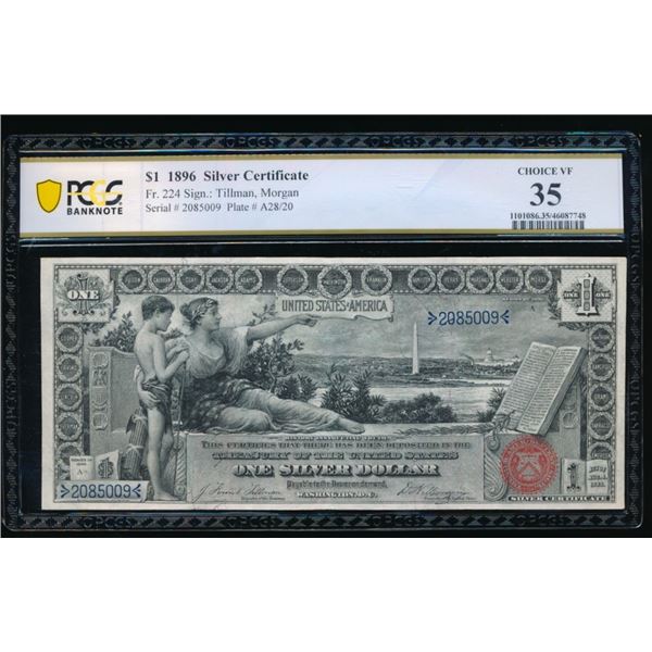 1896 $1 Educational Silver Certificate PCGS 35