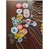 Image 2 : Jewellery Box with Costume Jewellery, Mardis Gras Beads, Pins & Buttons