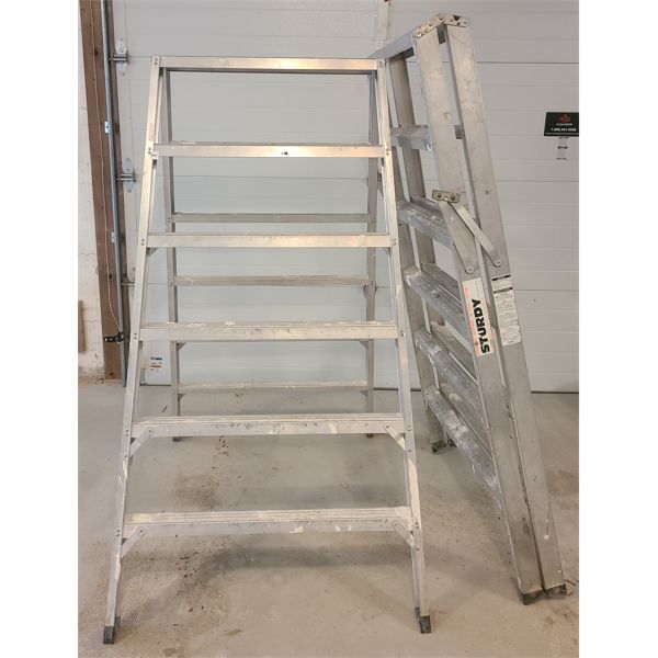 LOT OF 2 - STURDY ALUM SAWHORSES / LADDERS - 300 LB RATING