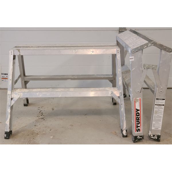 LOT OF 2 - STURDY SAWHORSES / LADDERS - 2 FOOT - ALUM - 300 LB RATING