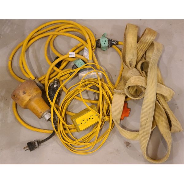 JOB LOT - TOW STRAP, EXT CORDS, MISC ROPE - SEE ALL PICS