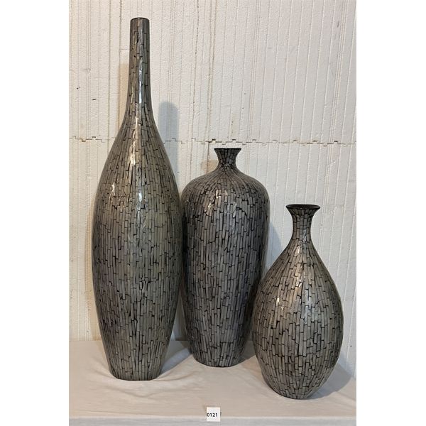 LOT OF 3 - DESIGNER VASES - LARGEST IS 29 INCHES