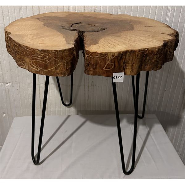LIVE EDGE WOOD SLAB SIDE TABLE - APPROX 20 INCH DIAMETER