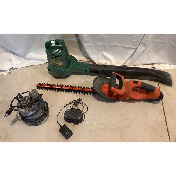 LOT OF 3 - ELEC LEAF BLOWER, BD BATTERY HEDGE TRIMMER & SUPERIOR 1/4 HP PUMP